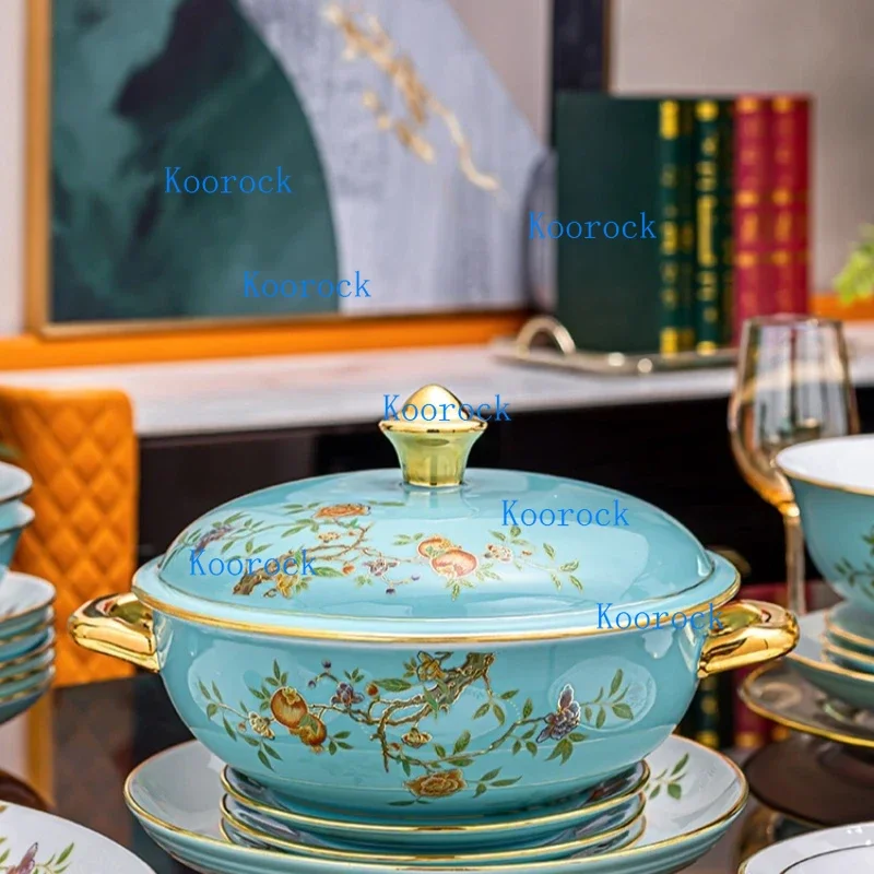 Pomegranate Jingdezhen Porcelain Dinnerware Set - White Ceramic Jewish New Year Gift Bowl & Plates for Festive Seder Table Decor