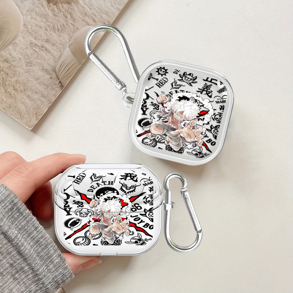 One Piece Cute Luffy Clear Earphone Cases Cover With Hook Case For Samsung Galaxy Buds 2Pro 4Pro 4 Pro 2 3Pro 3 FE Live