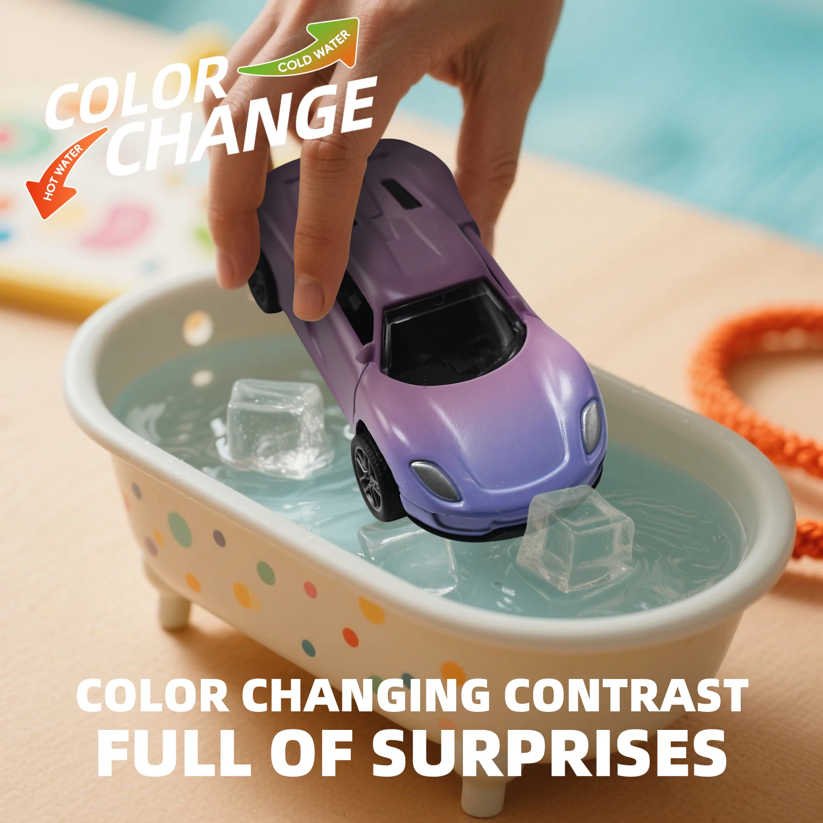 Magic Mini Water & Temp เปลี่ยนสีรถ 1:64, ดึงกลับ Racing รุ่นทนทาน Crash-Proof สไลด์สําหรับเด็กของขวัญ