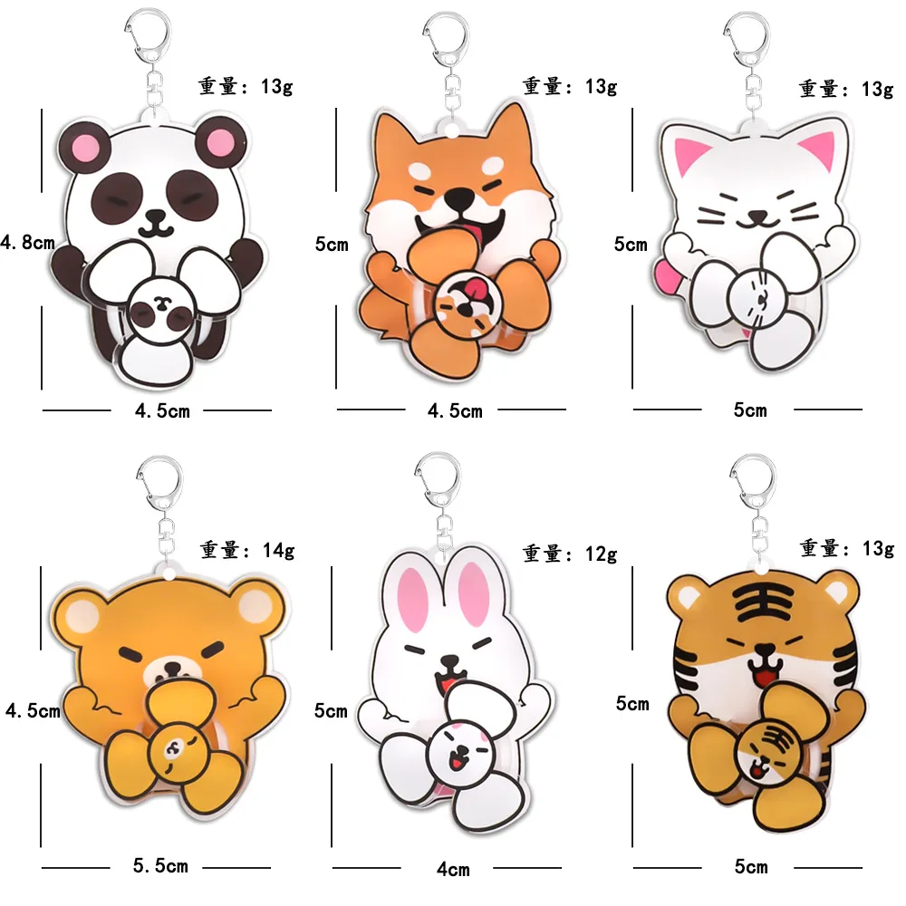 5Pcs Transparent Acrylic Animal Finger Gyro Toy Keychain Pendant Funny Cartoon Anime Hand Spinner Gyro Stress Relief Toy Gifts