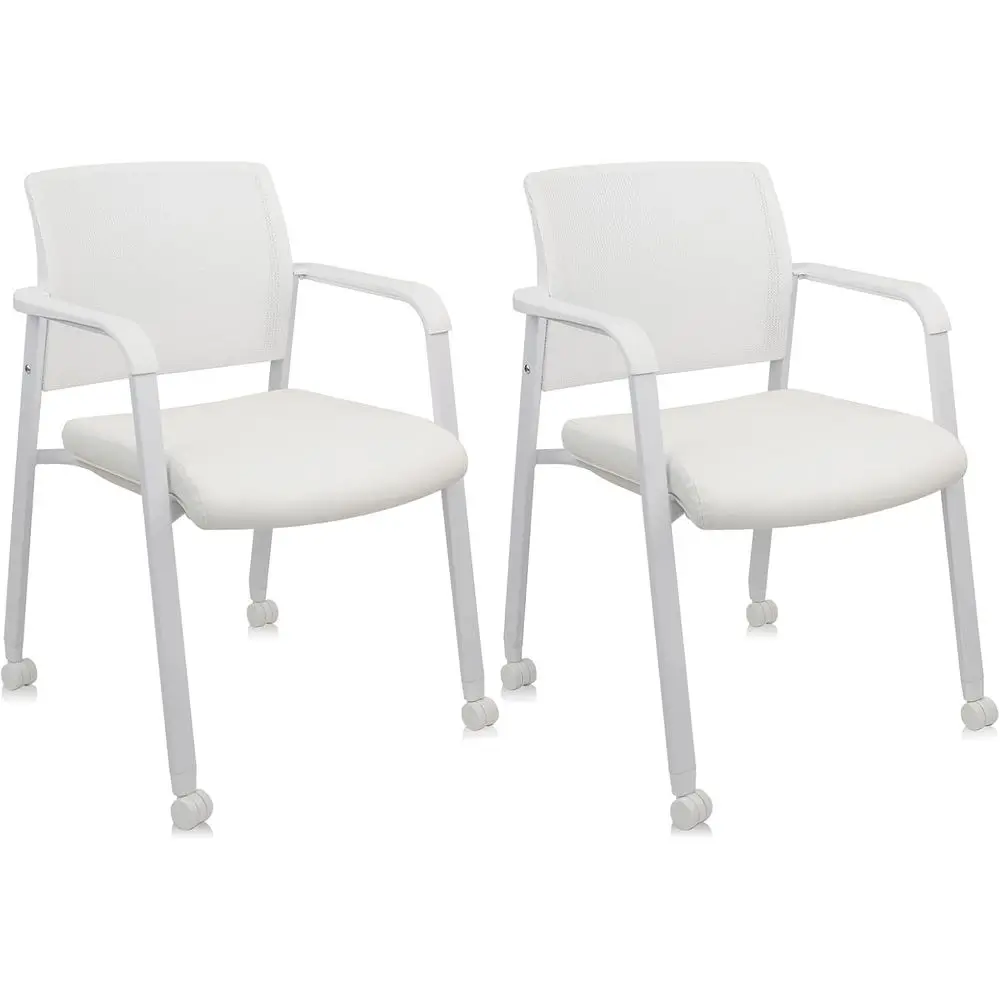 Ergonomic Mesh Office Chairs with Leather Seat & Arms, Ideal for Waiting Rooms, Conferences, Schools, and Parties | Set of 2