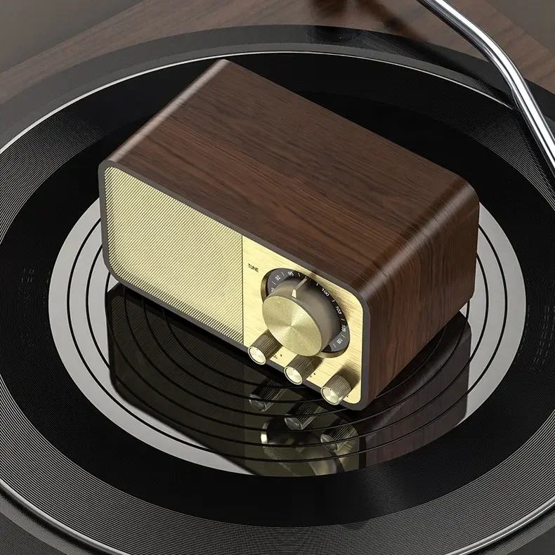 Деревянный Bluetooth-совместимый динамик 5.0, классический ретро-саундбокс, стерео объемный сабвуфер, бас, AUX, FM-радио, 2025 год, компьютерный ПК, новый