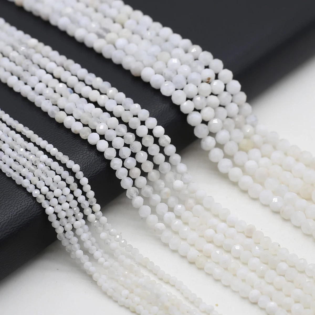 Natürliche Mondsteinperlen, facettierte runde weiße Achate, lose Abstandsperlen für die Herstellung von DIY-Schmuck, Armband, Halskette, Zubehör – Detail 3