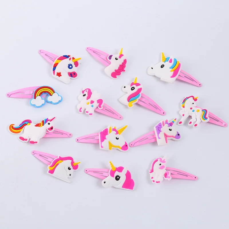 

4-10pcs New Unicorn Hair Clips Cartoon Animal Hairpins Cute Kids Headwear Baby Girls Hair Accessories Pink BB Clips