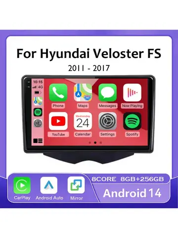 현대 벨로스터 FS 2011 2017 내비게이션 멀티미디어 플레이어, 안드로이드 14 무선 카플레이, 스테레오 와이파이, 4G 360 카네라