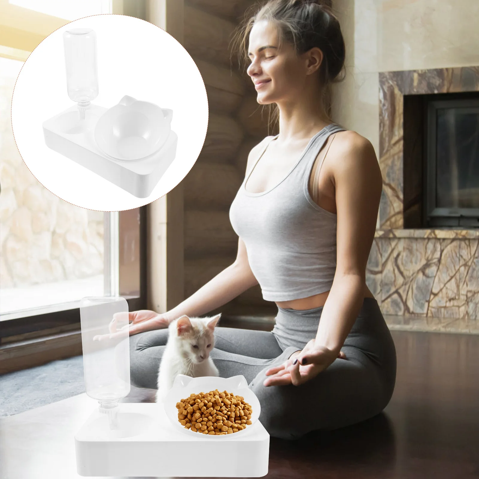 

500ml White Tilt Automatic Pet Waterer Feeder Slow Food Bowl Easy Bowl Accessories Anti Slip Durable Pet Drinking