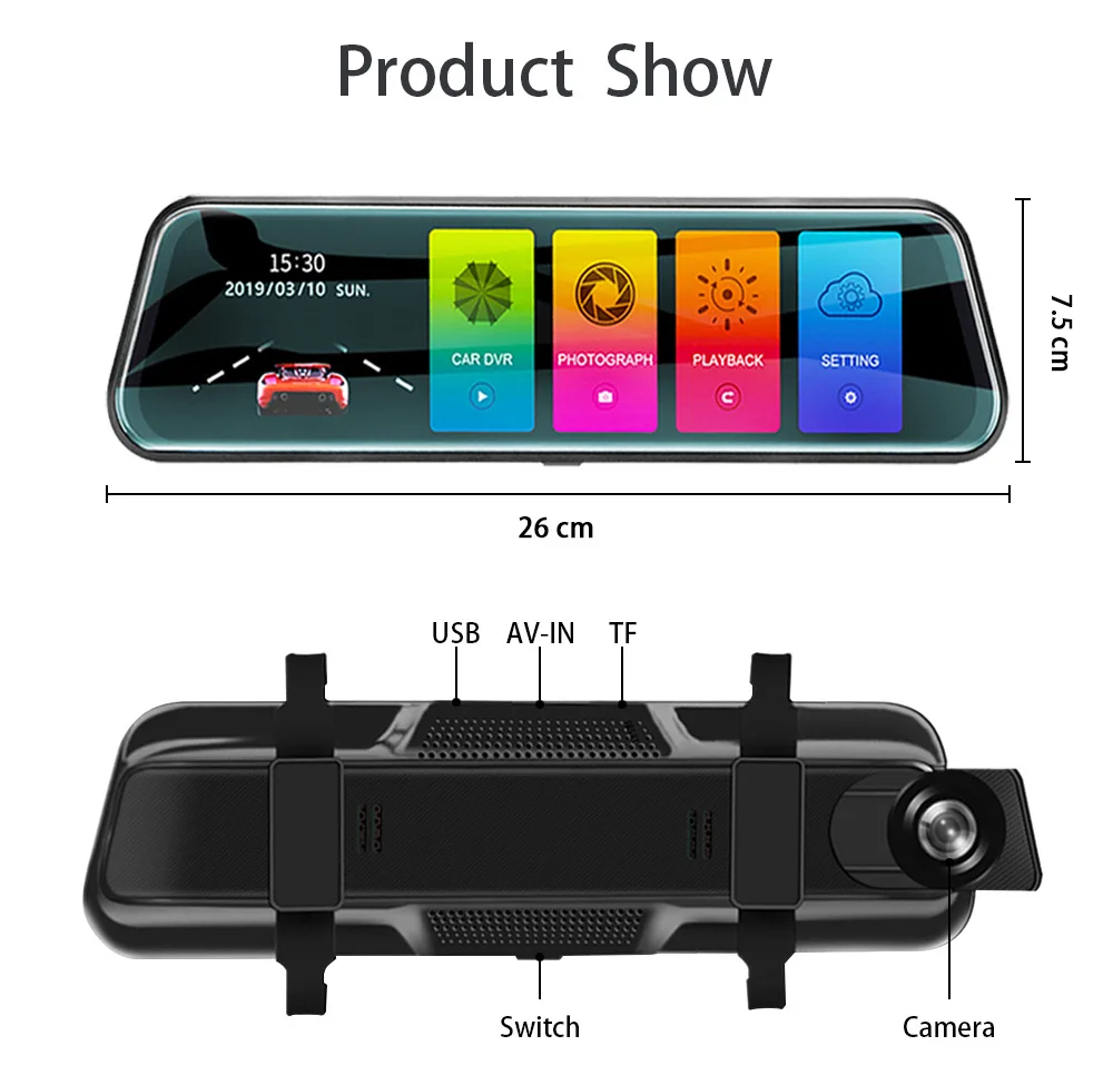 9.66 Inch 1080P Dual Dash Camera Car Car Black Box Dash Cam Mirror Dashcam Mirror DVR Car Dvd Player
