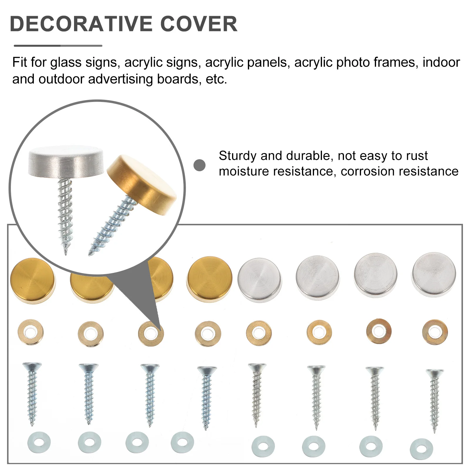 

16 set Stainless Steel Mirror Screws Thicken Fixing Nails For Glass Acrylic Signs Advertising Panels Copper Ring Cover