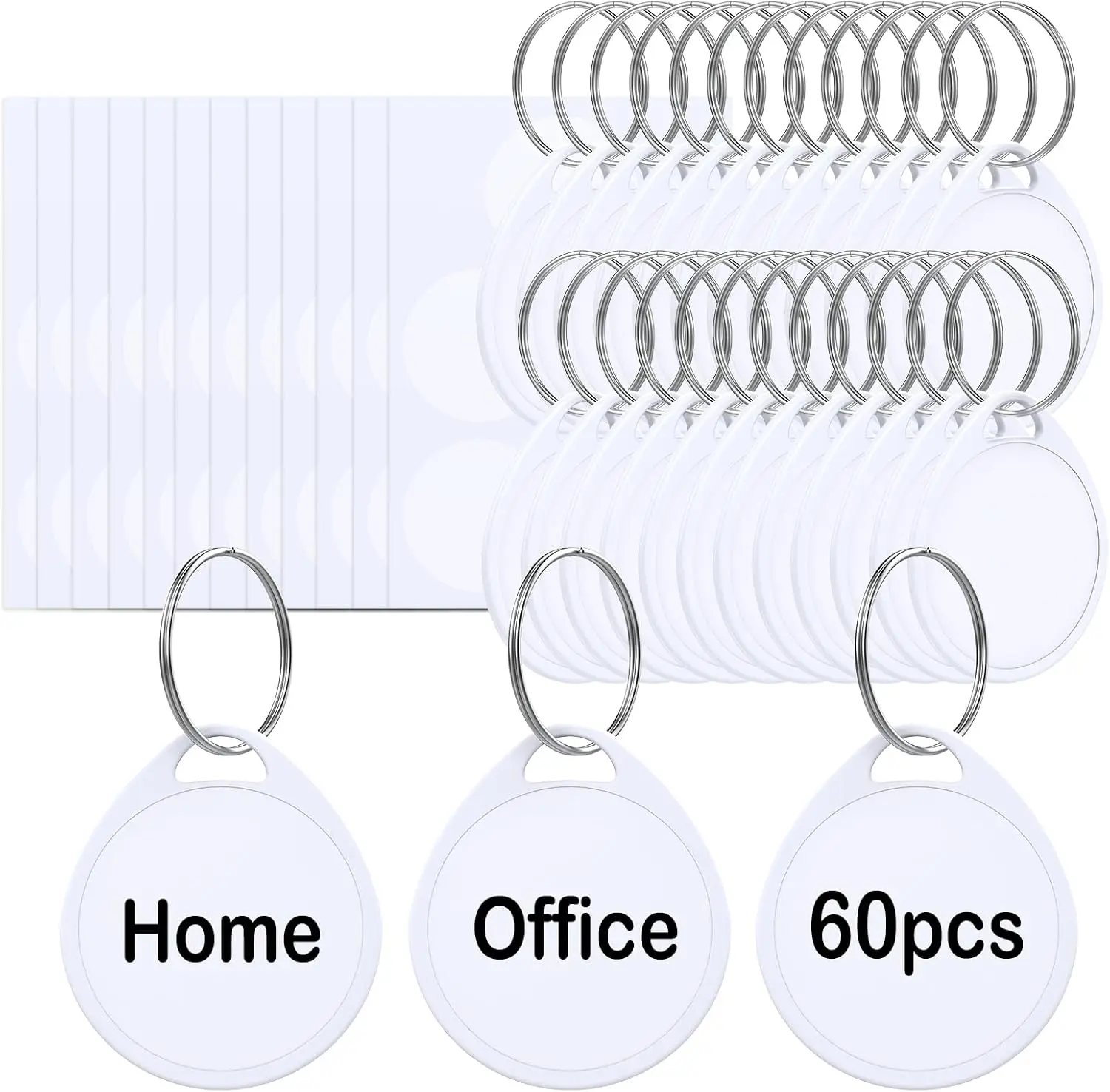 

60 Pack 1.5 Inch Sturdy Plastic Key Tags with Blank Paper Labels and Split Rings for Home Office Rental Use