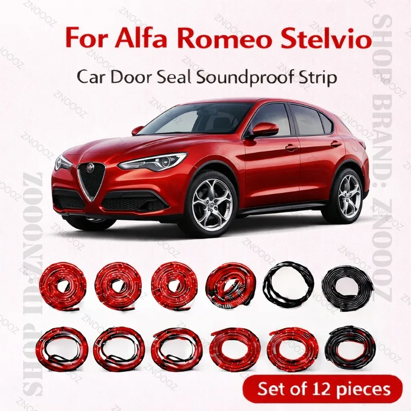 For Alfa Romeo Stelvio Car Door Seal Strip Rubber Double Layer Soundproof Dustproof Waterproof Door Weatherstrip 12PCS Set