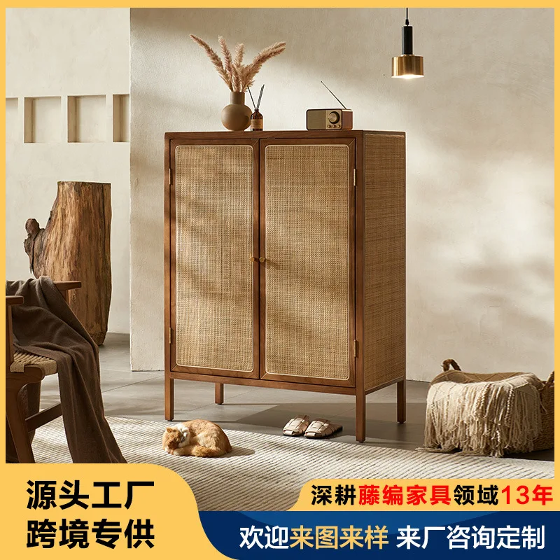 Rattan Locker Simple Modern Solid Wood Side Cabinet