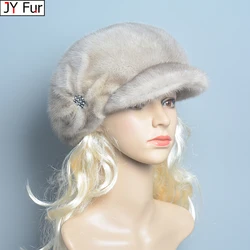 Real Mink Fur Hats For Women Warm Russian Winter Hat Luxurious Natural Fashionable Brand Floral Visors Novelty