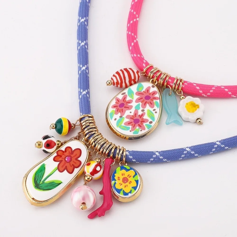 Fashionable Bohemian Multi-element Pendant Cute Flower Jewelry Gifts Collarbone Chain Colorful Neck Chain Travel