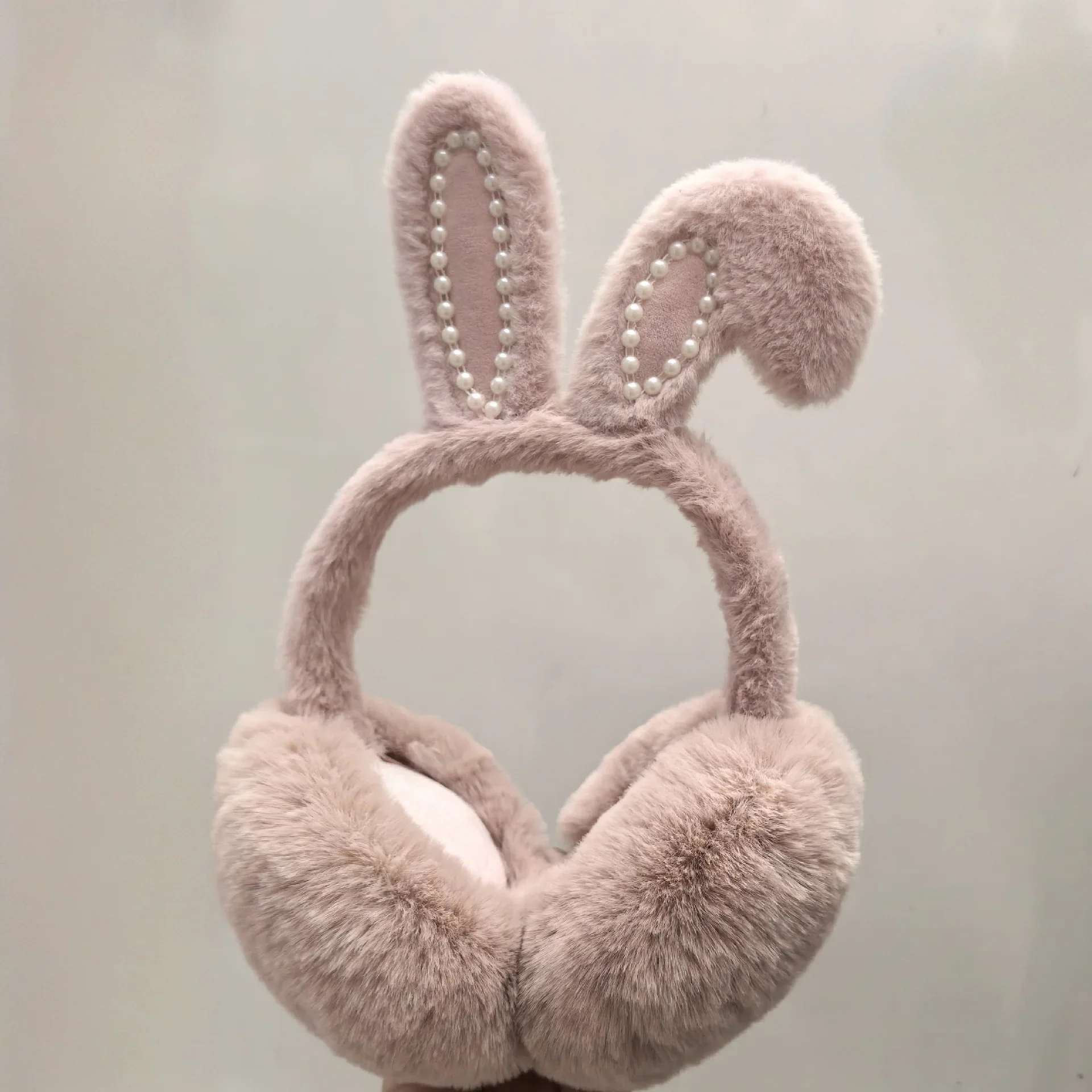 Cute Rabbit Ears Pearl Ear Muffs Women Winter Warm Earmuff Plush Earflap Outdoor Cold Protection Fluffy Winter Earmuffs Women