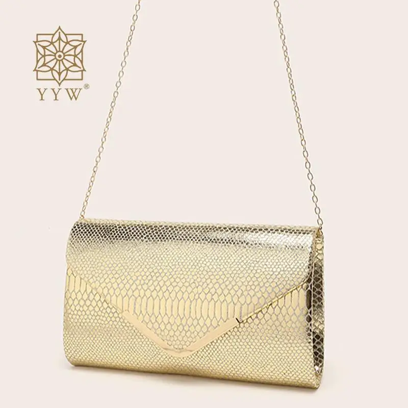 Bolso de mano con patrón de serpiente para mujer, bandolera con cadena dorada y plateada para fiesta de boda