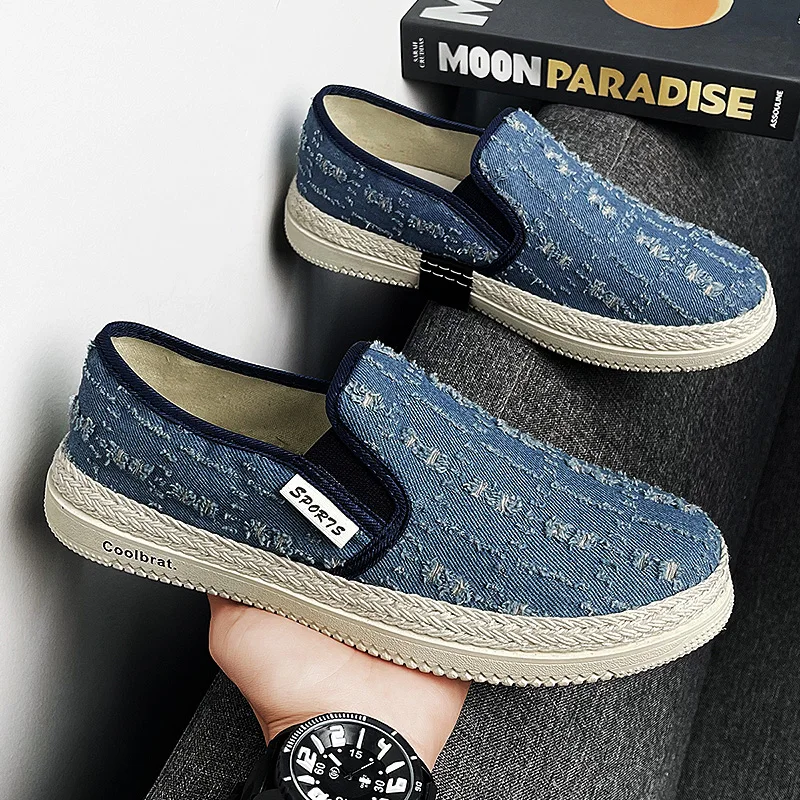 

Summer Blue Loafers Shoes for Men Fashion Canvas Lazy Shoes Men Slip-On Espadrilles Breathable Low-top Men's Casual Flats Shoes