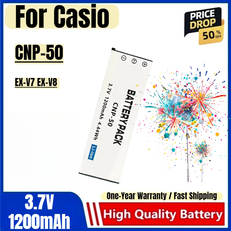 

CNP-50 Battery 3.7V 1200mAh Rechargeable Batteries and Chargers for Casio EX-V7 EX-V8 Camera Battery
