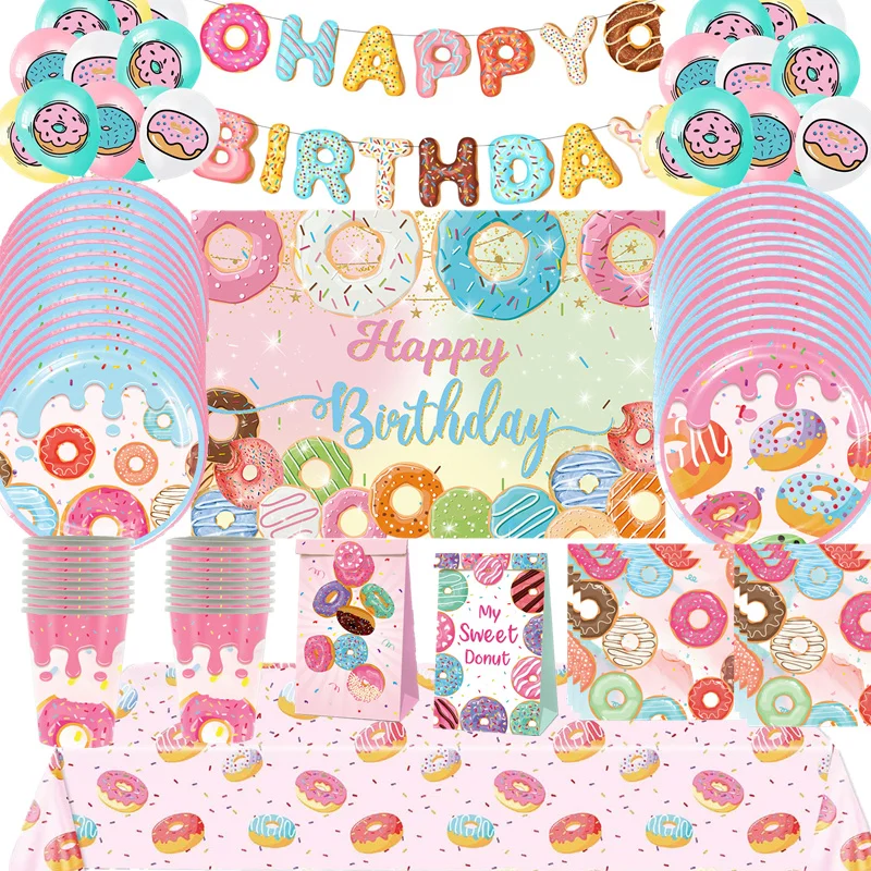 Donuts Dinner Plates Party Supplies Tableware Napkins Tablecloth Balloons Donut Grow Up Birthday Party Baby Shower Decorations