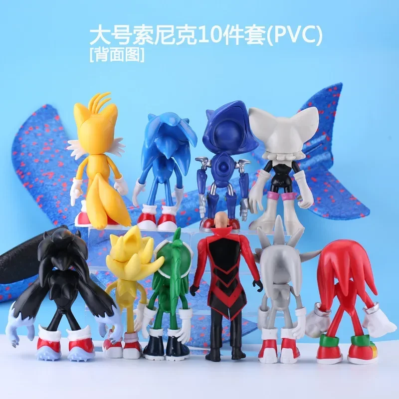 Set de 10 Piezas de Juguetes de PVC de Sonic, Personajes de Sonic como Shadow y Tails, Muñeco de Peluche, Ratón Supersónico, Regalo de Cumpleaños para Niños