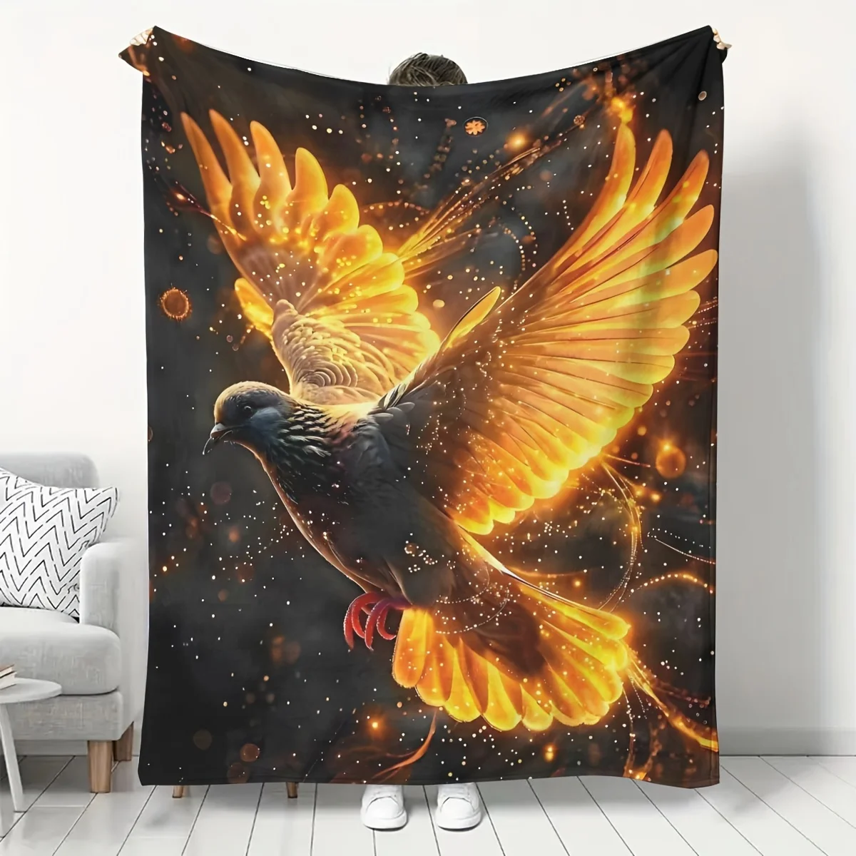 Floral Pigeon Print Flannel Throw Blanket, All-Season Soft Comfort, Multi-Use for Home, Bed, Chair, Sofa, Office, Camping, Durab