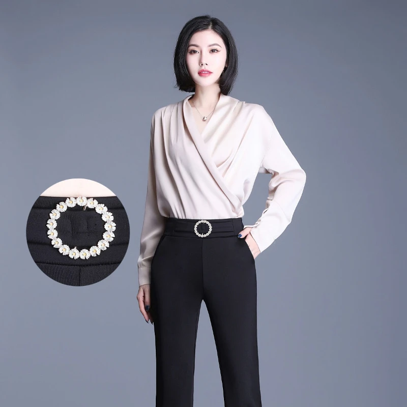 

Офисные широкие брюки из однотонного ледяного шелка, женские классические брюки 90-х годов, новинка осени, хлопковая одежда Xxl, брюки высокого качества, женские брюки G