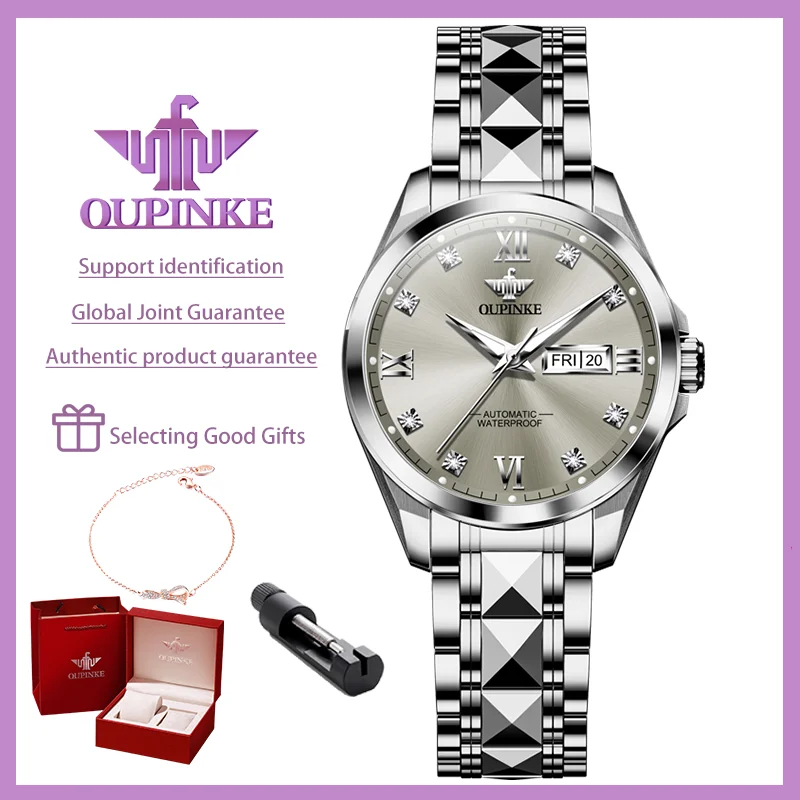 OUPINKE Women\'s Watches Elegant Luxury Original Automatic Mechanical Wristwatch for Ladies Waterproof Luminous Date Sapphire New