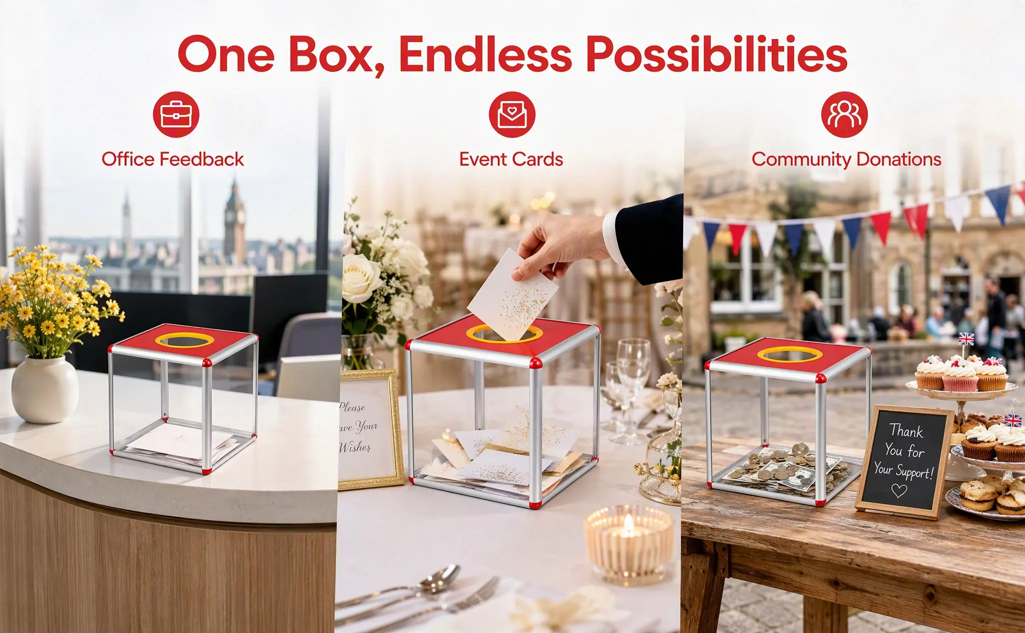 Metal Lottery Box Heavy Duty Square Raffle Container for Municipal Elections Suggestion Ballot Comment Gift Card Holder Outdoor