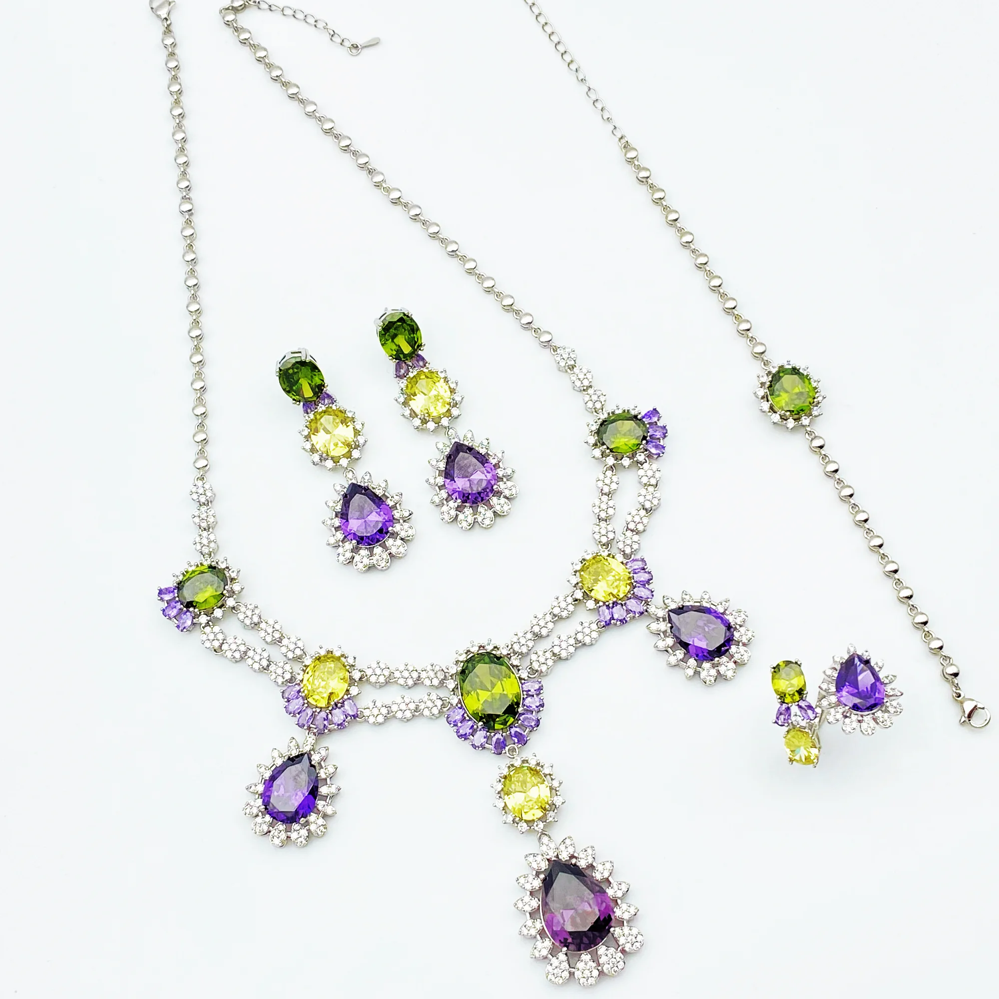 JRH 4PCS Waterdrop Women Zircon Jewelry Set Luxury Necklace Earrings Bracelet Ring High Quality Wedding Banquet