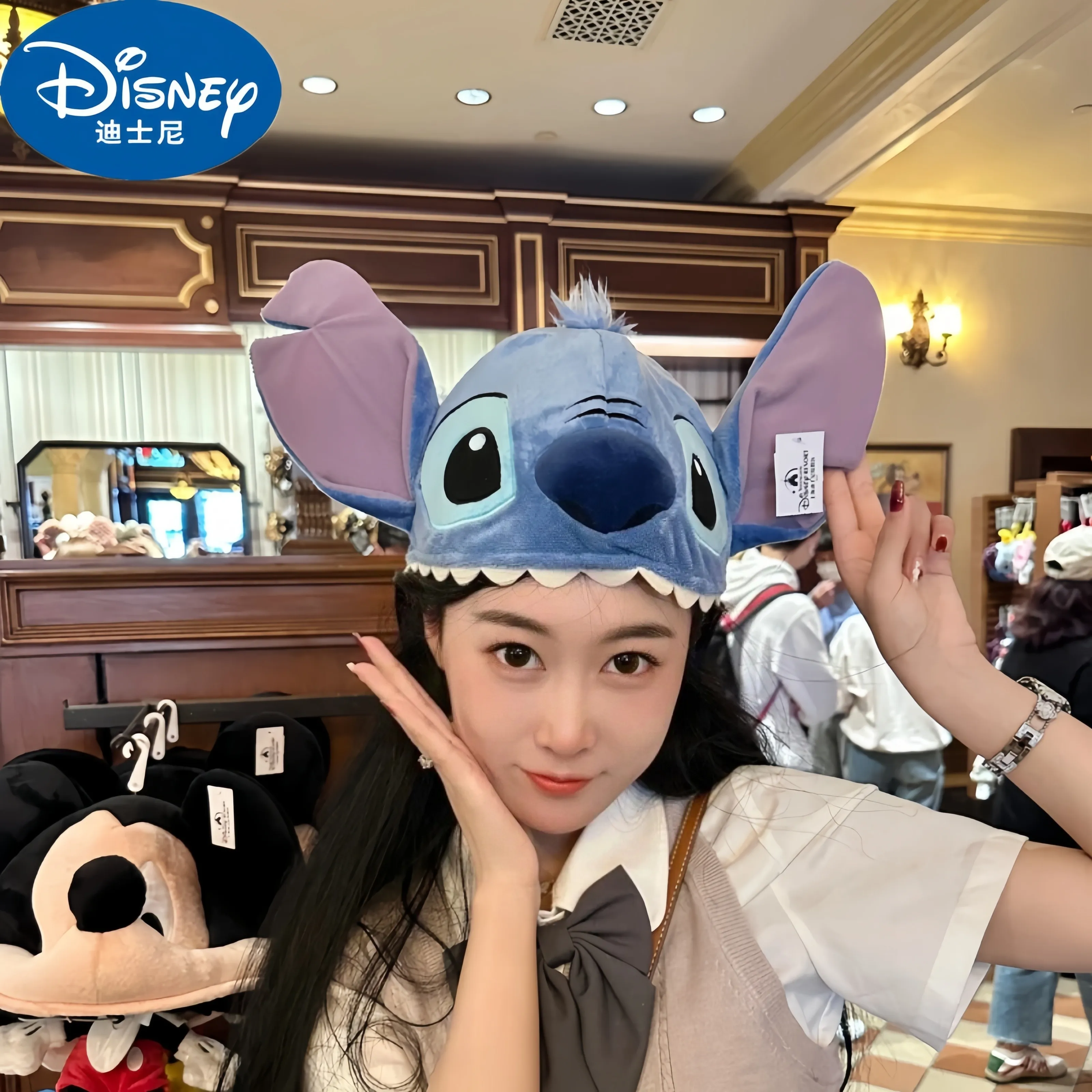 New Disney Goofy Stitch Stuffed Plush Hat Kawaii Cartoon Goofy Plush Hat Cute Cosplay Props Christmas Gifts For Girls Boys Toy