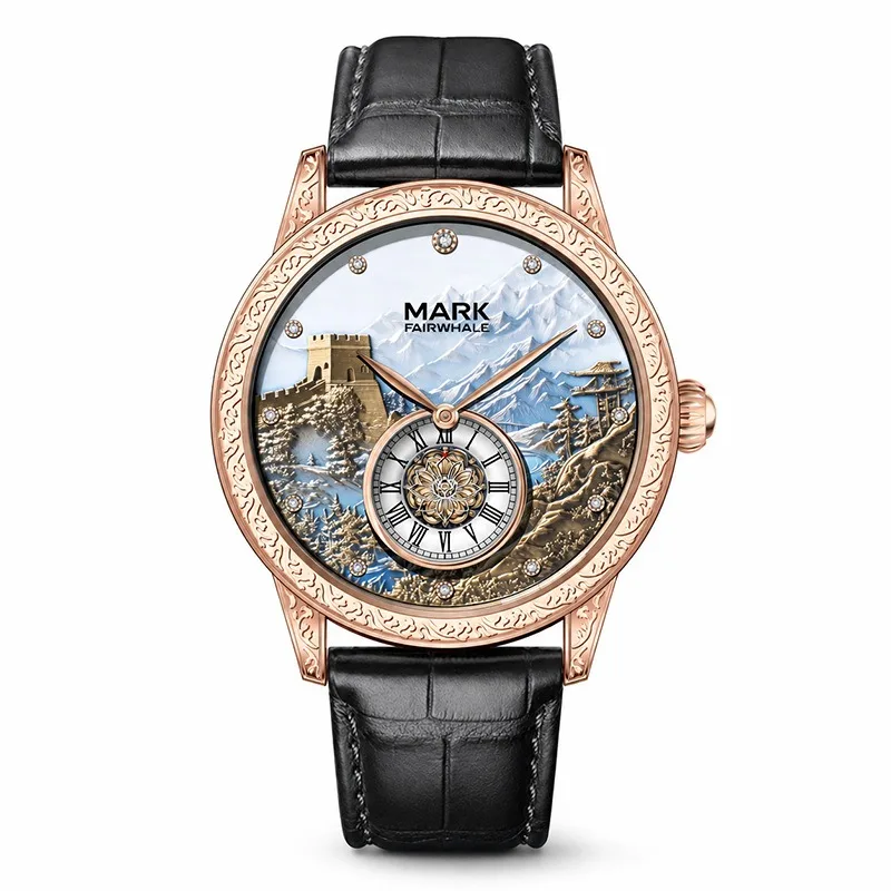 Men's Automatic Great Wall Mechanical Watch Luminous Skeleton Two Hands Small Second Sub Dial 30M Water Resistant 43MM Large Dia
