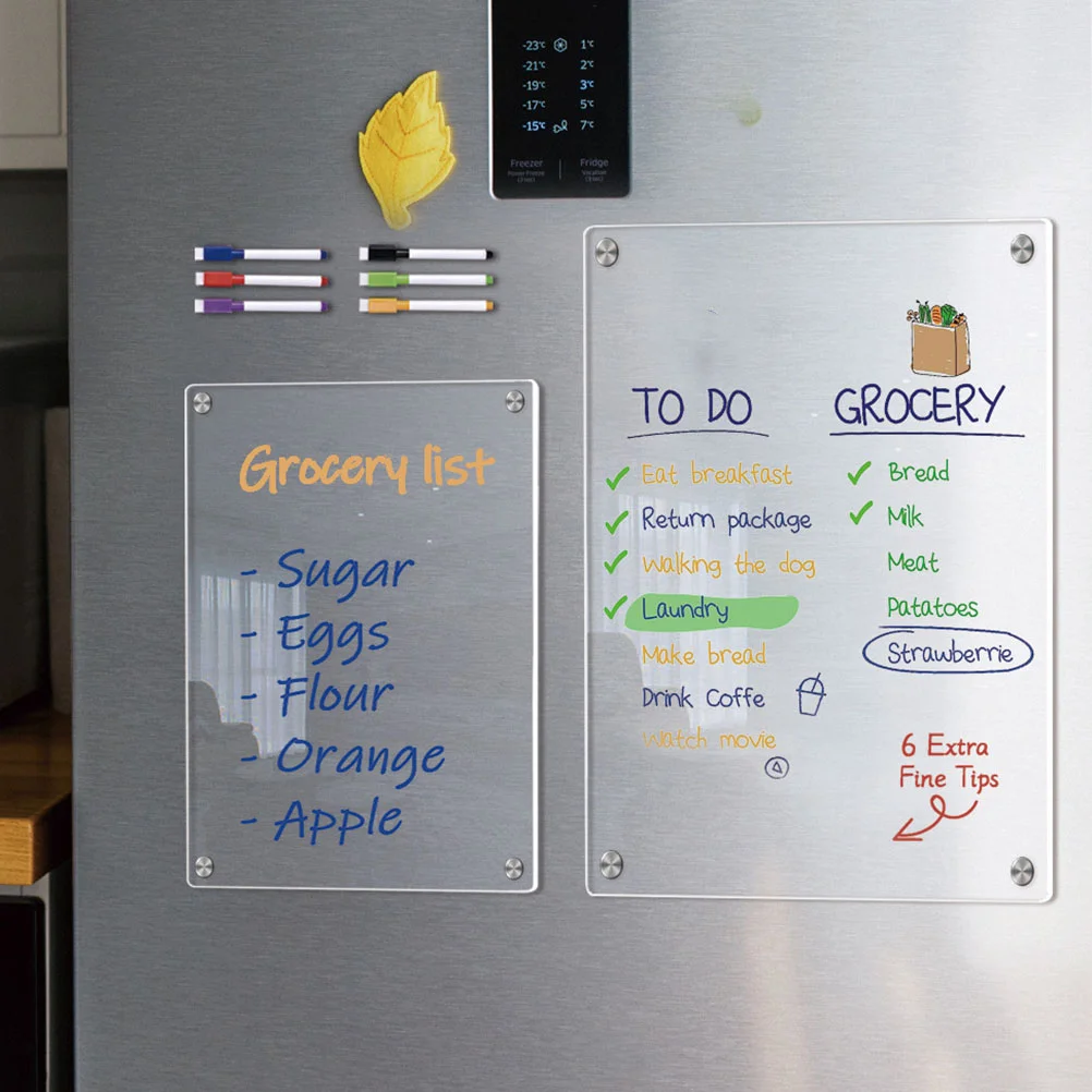 Magnetic Dry Erase Board Clear Refrigerator Grocery List Pad for Fridge Hanging Acrylic