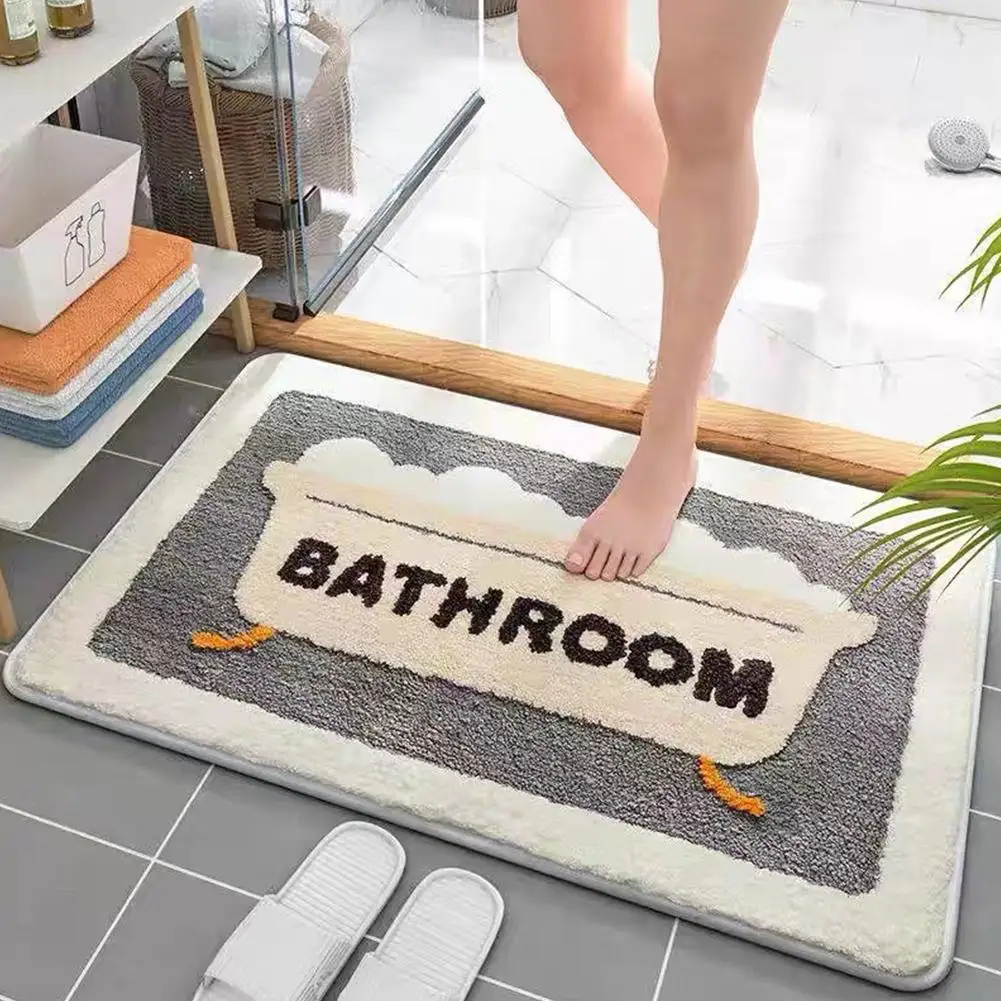 Bathroom Absorbent Non Slip Foot Pads Cute Cartoon Pattern Rug Imitation Cashmere Doormat Bathtub Side Carpet Entrance Door Mats