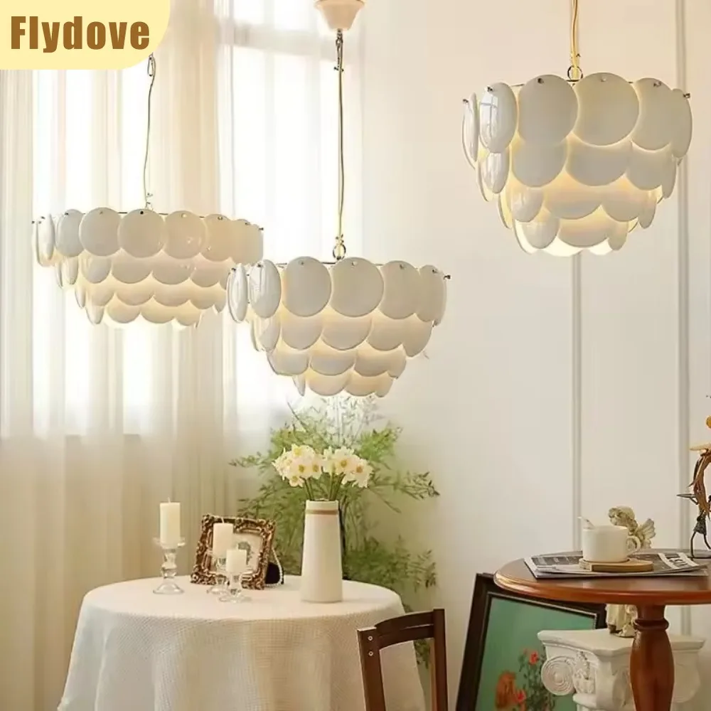 

Designer Pinecone Fish Scale White Ceramic LED Pendant Modern Creative Living Room Study Room Homestay Eye Protection Decoration