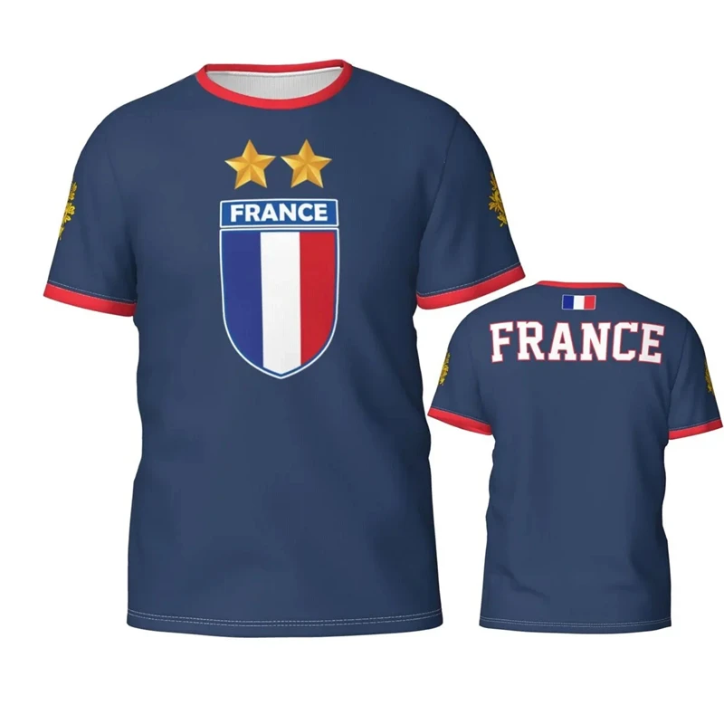 3D Print French Flag Sports Men Women T-shirt Outdoor Football Jersey Club Fan Training Team Uniform Family Kid Short Sleeve Top