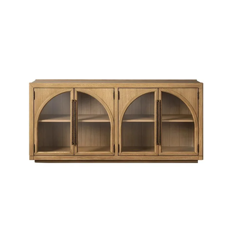 Librería francesa retro de madera maciza, gabinete de piso de vidrio de almacenamiento simple posmoderno, gabinete bajo, lujo ligero americano