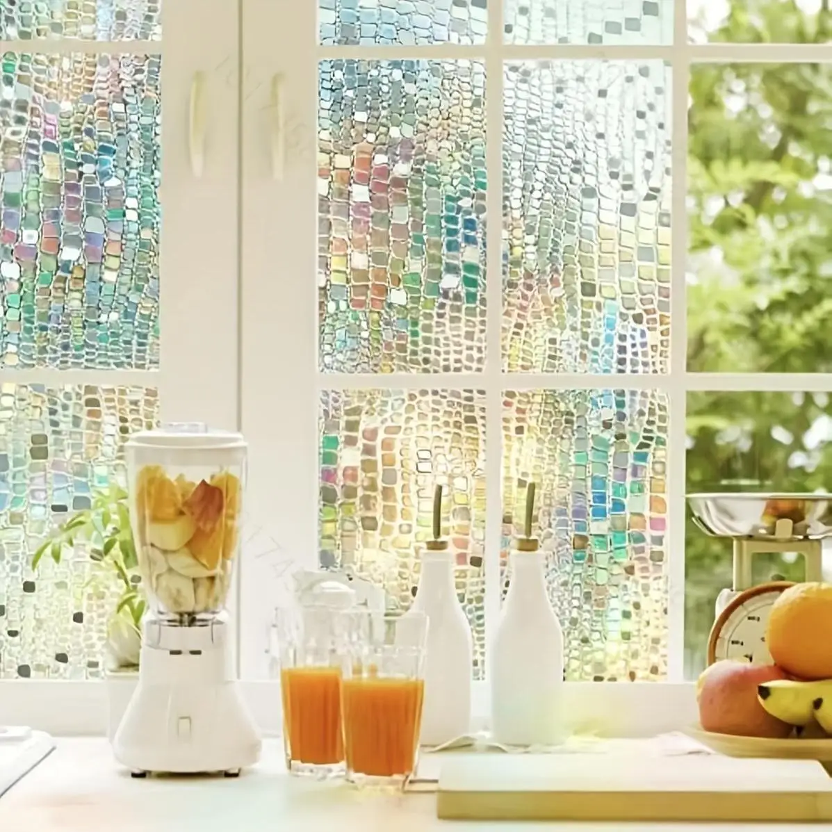 Crocodile Pattern Privacy Window Film Roll Static Cling Rainbow UV Block Heat Block for Living Room Bedroom Home