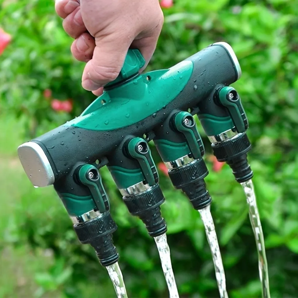 3/4 Inch 4 Way Hose Connector Splitter Zinc Alloy with Shut Off Valve Water Tap Hose Splitter Distributor
