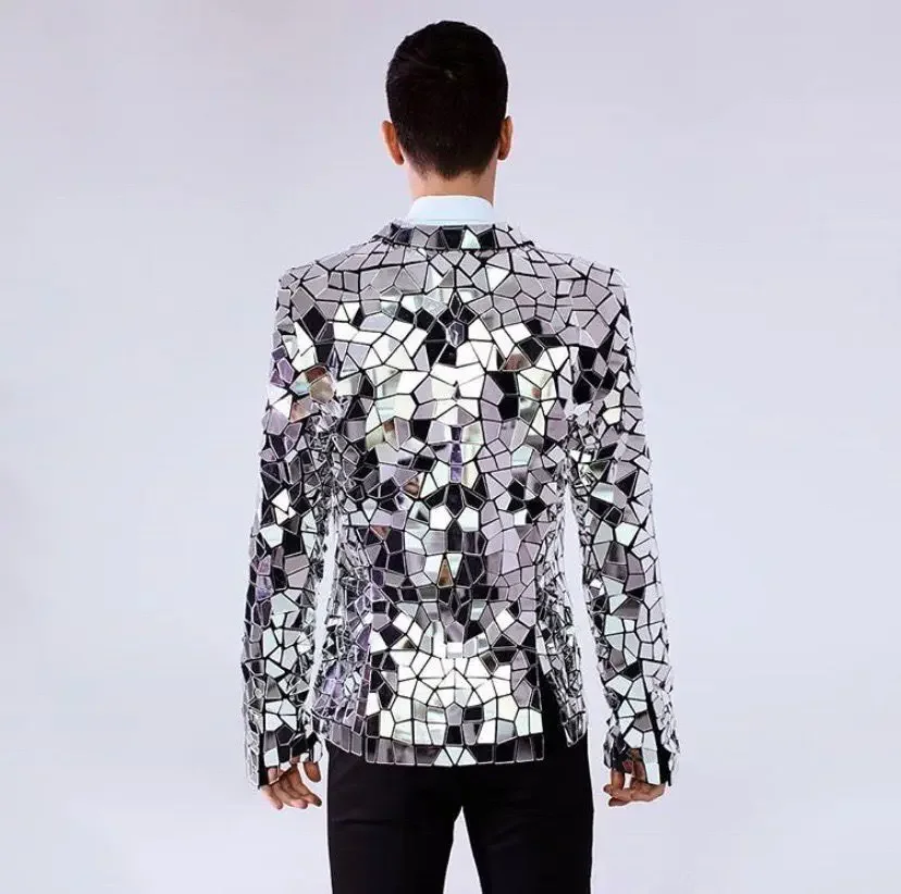 Chaqueta de espejo de cristal para hombre, traje de actuación, espejo brillante, diamante, abrigo, Blazers de estrella, traje de celebración para cantante