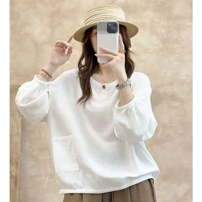 النمط الصيني الجديد بسيط بلون طبقة مزدوجة من القطن فضفاضة متعددة الاستخدامات بأكمام طويلة مع مزاجه التخسيس