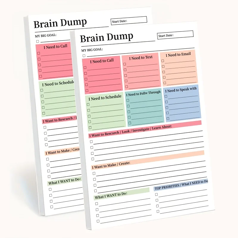 1/2pcs Brain Dump Carnet de notes à feuilles détachables |   Manuel de gestion du planning quotidien A5, planificateur haute performance