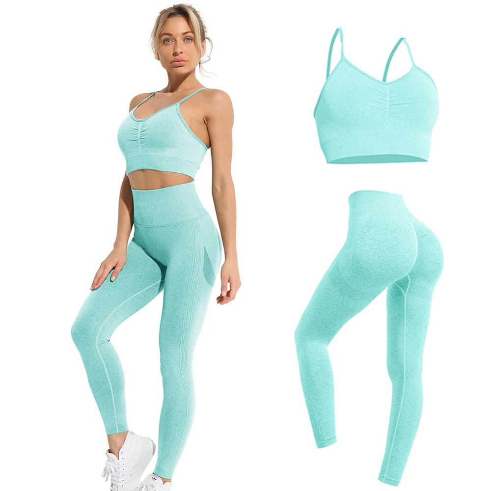 

2023 Sports Suits For Women Sexy Crop Top Seamless High Waist Leggings Biker Shorts Yoga Set Workout Outfits Gym Clothing 2Pcs