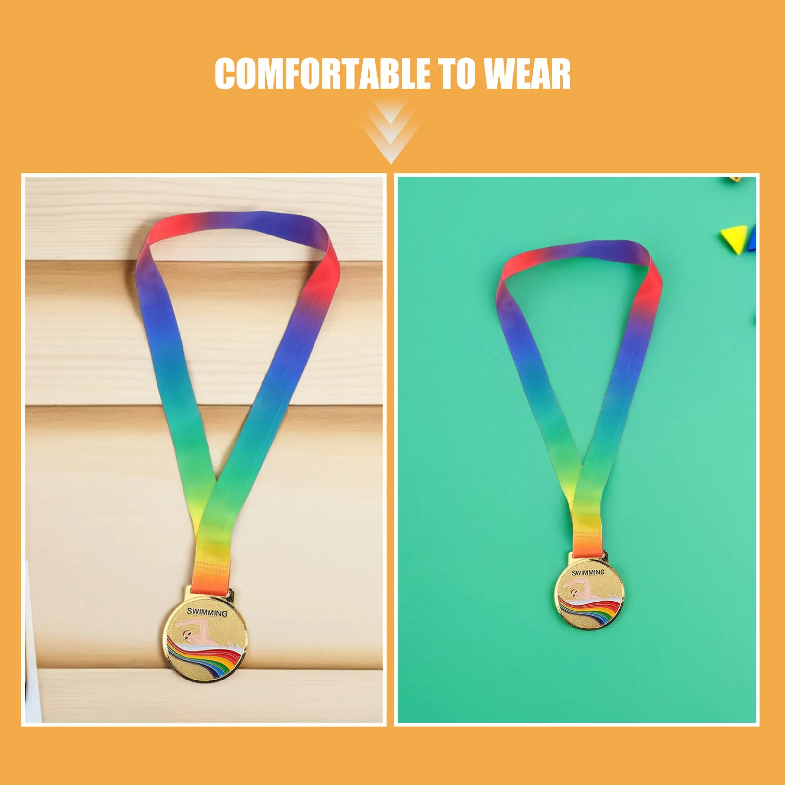 2Pcs Swimming Awards Medals Gold Metal Medals Neck Ribbons School Sports Day Participation Competition Winner Prizes