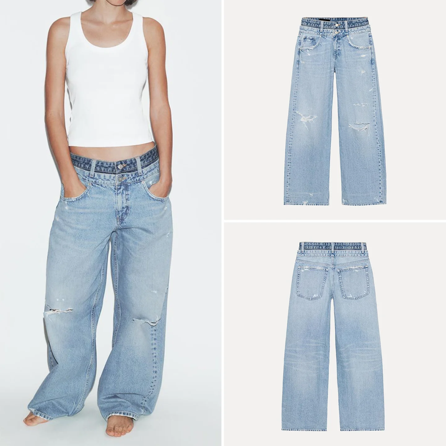 

Faionable Double Layer mid Waist Straight Leg Jeans Women's Spring 2026 New Arrival Z Brand l Waist Hole Design