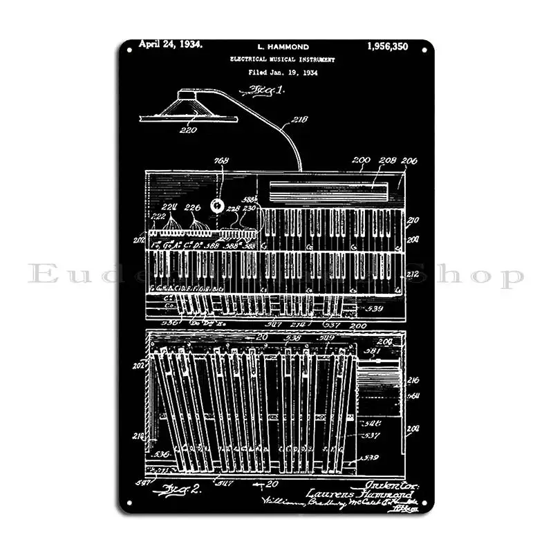 1934 Hammond Organ Patent Art S Metal Sign Cinema Funny Garage Printing Create Tin Sign Poster