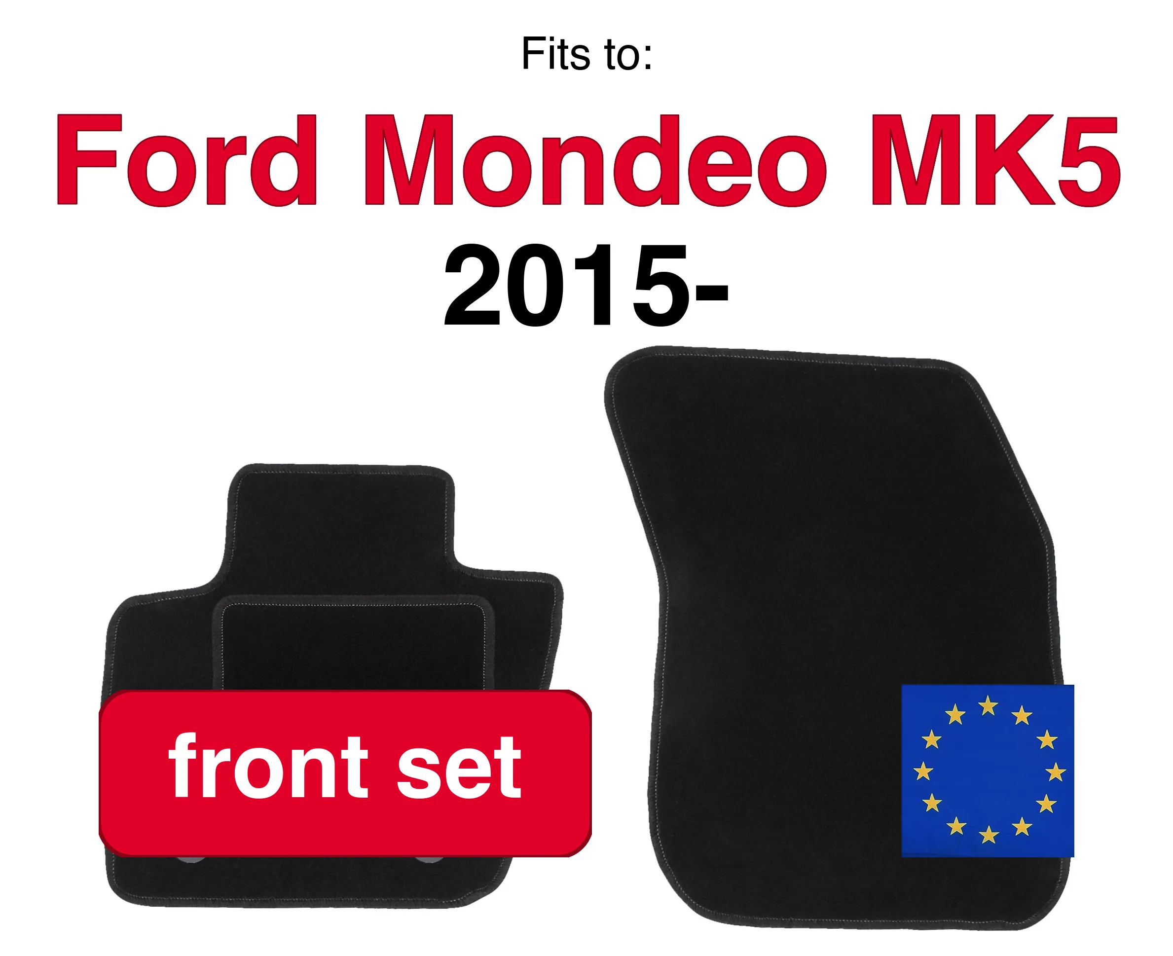 Auto velours vloermatten voor Ford Mondeo MK5 sedan, stationwagen (2015-) - Zwart (2 stuks) set auto vloermatten voor