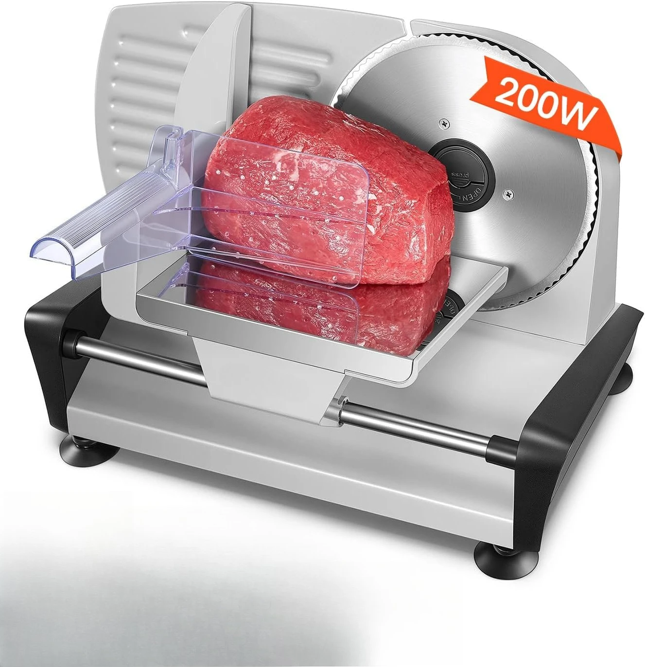 

200W Electric Meat Bread Slicer Machine 19cm Blade Adjustable 0-15mm for Home Deli Food Cutter Silver