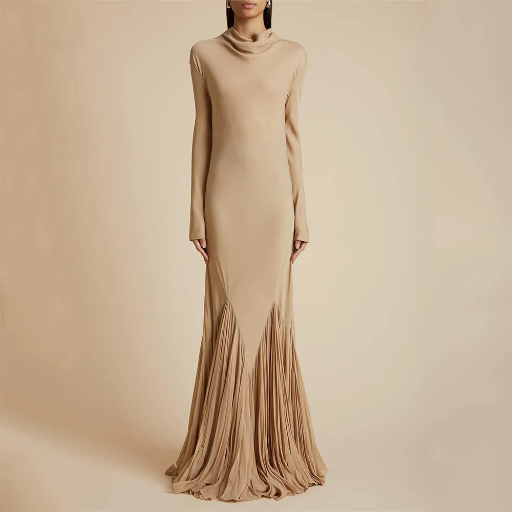 

Simple High Collar Evening Dresses Mermaid Long Sleeves Evening Gowns Elegant Floor Length Prom Dresses Customized 2025