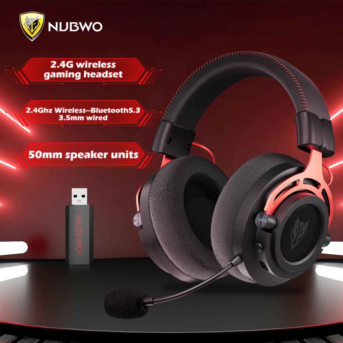 NUBWO G03 2.4G Wireless Gaming Headset for PS4 PS5 PC Stereo Noise Cancelling Gaming Headphones with Mic Wired Mode for Xbox One