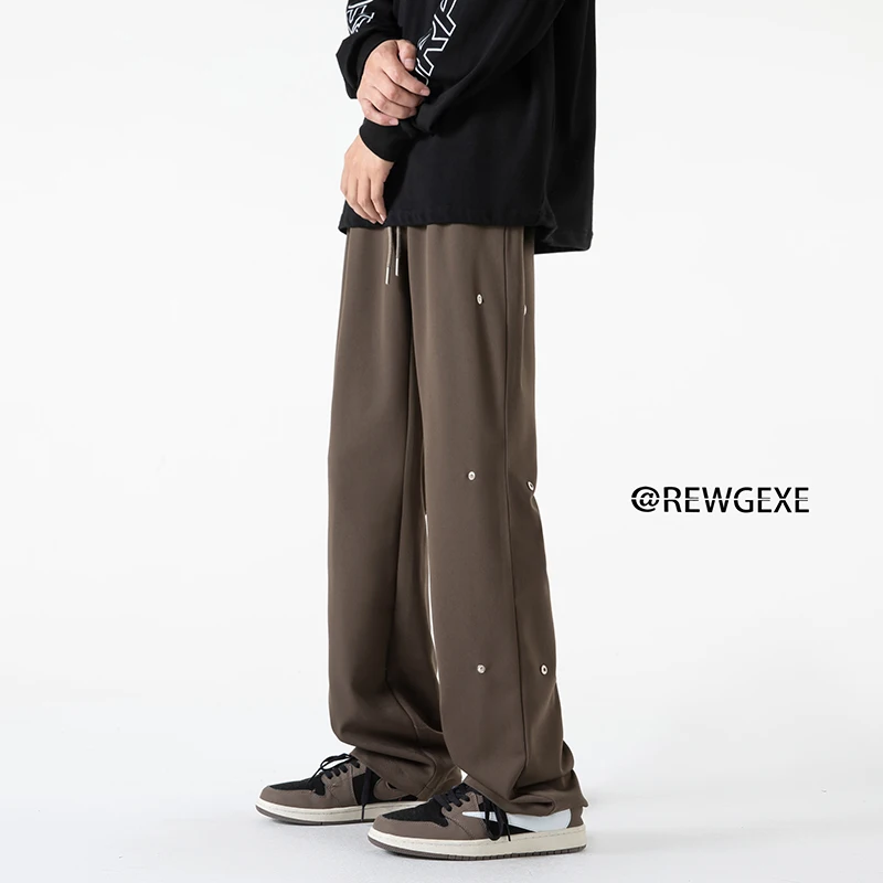 

New Arrival Single Breasted Casual Pants Men Mid Waist Straight Formal Long Trouser Youth Solid Color Flat Design Pant Business