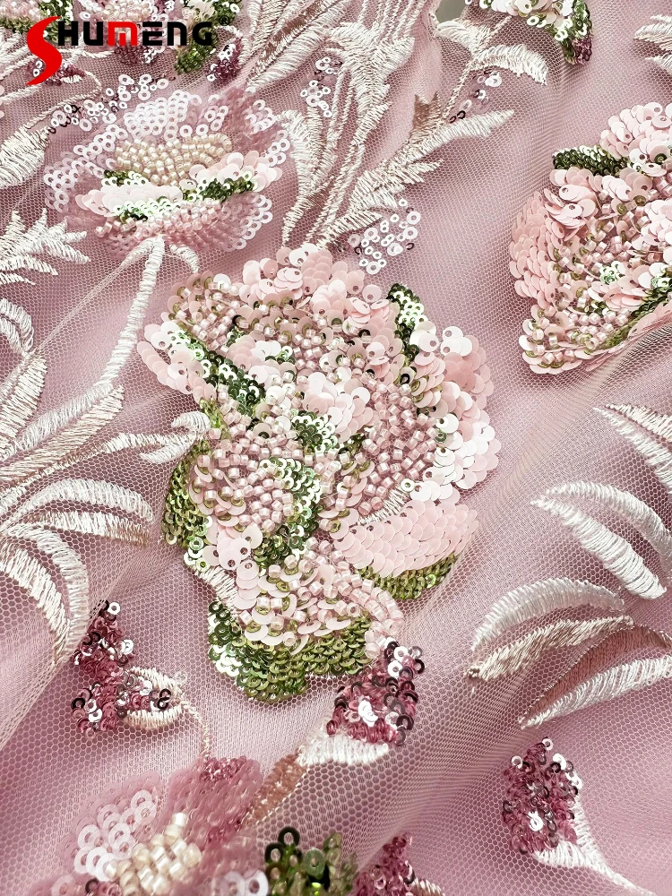 

Women's 2026 Summer New Women's Mesh Gauze Fashion Embroidery Handmade Beading Sequin Dresses Light Luxury A-line Fairy Skirts